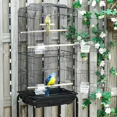 PawHut Bird Cage Budgie Cages for Finch Canary Parakeet with Stand Wheels Slide-out Tray Accessories Storage Shelf, Black 46.5 x 36 x 157 cm - 9
