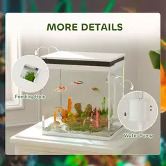PawHut 14L Glass Fish Tank With Filter System, LED Lights, Water Pump, White - 7
