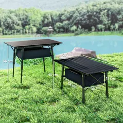 Outsunny Folding Camping Table, 90 x 55 cm Height Adjustable Portable Collapsible Table, 3ft Lightweight Aluminium Rollup Picnic Table with Storage Basket for Outdoor Garden Party BBQ, Black - 3