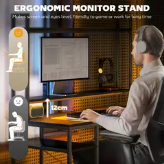 HOMCOM Computer Desk with Power Outlets and LED Lights, Home Office Desk with Monitor Stand, 2 CPU Stands and Storage Shelves, Study Table Gaming Desk with Hutch, Black - 6