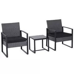 Outsunny 2 Seater Rattan Patio Set W/ Cushions-Grey/Black - 1