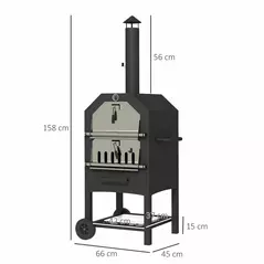 Outsunny Steel 3-Tier Outdoor Pizza Oven Charcoal BBQ Grill, Black - 3