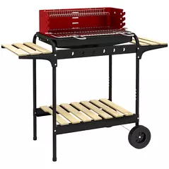 Outsunny Charcoal BBQ, with Five Position Grill Grate - Red - 1