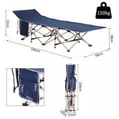 Outsunny Single Person Camping Bed Folding Cot Outdoor Patio Portable Military Sleeping Bed Travel Guest Leisure Fishing with Side Pocket and Carry Bag - Blue - 3