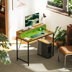 HOMCOM 100cm Computer Desk with LED Lights and Power Outlets, Gaming Desk with Monitor Stand, Computer Table with Remote for Home Office Study, Rustic Brown - 2