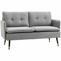 HOMCOM Modern Two Seater Sofa, Button Tufted Loveseat with Cushions and Steel Legs for Living Room, Guest Room, Grey - 1