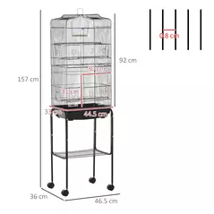 PawHut Bird Cage Budgie Cages for Finch Canary Parakeet with Stand Wheels Slide-out Tray Accessories Storage Shelf, Black 46.5 x 36 x 157 cm - 3