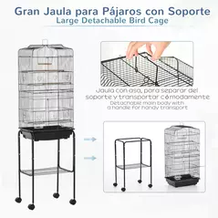 PawHut Bird Cage Budgie Cages for Finch Canary Parakeet with Stand Wheels Slide-out Tray Accessories Storage Shelf, Black 46.5 x 36 x 157 cm - 4
