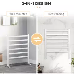 HOMCOM Electric Towel Warmer, 6 Bar Aluminum Heated Towel Rail, Wall Mounted & Free Standing Towel Drying Rack for Bathroom, Plug-in, Silver - 4