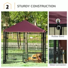 PawHut Outdoor Dog Kennel with Rotating Bowl Holders, Water and UV-Resistant Cover, for Medium, Small Dogs, Red - 6