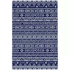 Outsunny Reversible Outdoor Rug with Carry Bag, Waterproof Plastic Straw Mat for Garden, Deck, RV, Picnic, Beach, Camping, 182 x 274cm, Dark Blue and White - 1