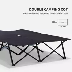 Outsunny Double Camping Cot Bed, with Bag - Black - 6