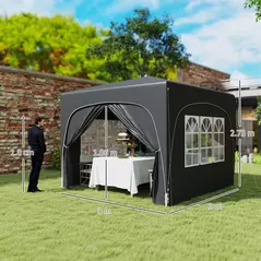 Outsunny 3 x 3m Pop-Up Gazebo Shelter, with Accessories - Black - 3