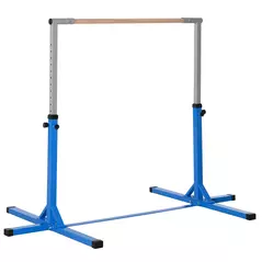 HOMCOM Height Adjustable Gymnastics Horizontal Bar for Kids, Children Junior Kip High Bar Fitness, Blue - 1