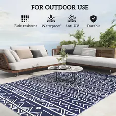 Outsunny Reversible Outdoor Rug with Carry Bag, Waterproof Plastic Straw Mat for Garden, Deck, RV, Picnic, Beach, Camping, 182 x 274cm, Dark Blue and White - 6