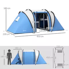 Outsunny Two-Man Tent, with Bedrooms, Living Room and Canopy - Blue - 3