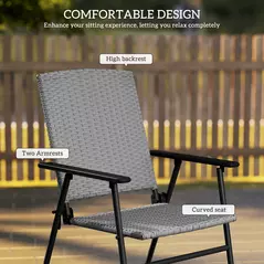 Outsunny Set of Two Folding Rattan Seat Chairs - Grey - 5