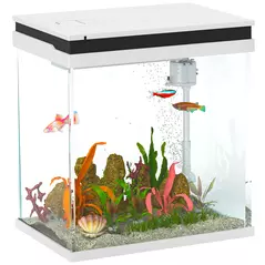 PawHut 14L Glass Fish Tank With Filter System, LED Lights, Water Pump, White - 1