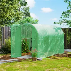 Outsunny 3 x 2 x 2m Polytunnel Greenhouse with Hinged Door, Walk-in Grow House Tent with PE Cover and Galvanised Steel Frame, Green - 2
