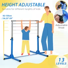 HOMCOM Height Adjustable Gymnastics Horizontal Bar for Kids, Children Junior Kip High Bar Fitness, Blue - 4