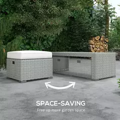 Outsunny Six-piece Outdoor Rattan Dining Set, Outdoor Sofa Set with Reclining Armchairs and Mental Frame, Grey - 7