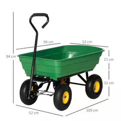 Outsunny 75 Litre Large Garden Cart, Tipping Wheelbarrows Heavy Duty Garden Dump Trolley 200kg Capacity for Festivals, Tools, Plants, Logs - Green - 3