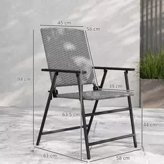 Outsunny Set of Two Folding Rattan Seat Chairs - Grey - 3