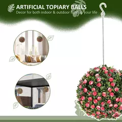HOMCOM Set of 2 Decorative Artificial Plants, UV-protected Artificial Plant Topiary Rose Balls, Fake Plants for Home Indoor outdoor Decor, 28cm, Pink - 4