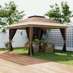 Outsunny 3.6 x 3.6m Pop-Up Gazebo, with Accessories - Brown - 2