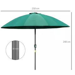 Outsunny 2.5m Shanghai Garden Parasol Umbrella with Crank & Tilt, Adjustable Outdoor Sun Shade, Green - 3