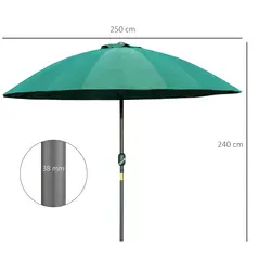 Outsunny 2.5m Shanghai Garden Parasol Umbrella with Crank & Tilt, Adjustable Outdoor Sun Shade, Green - 3