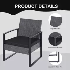 Outsunny 2 Seater Rattan Patio Set W/ Cushions-Grey/Black - 6