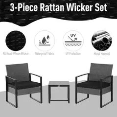 Outsunny 2 Seater Rattan Patio Set W/ Cushions-Grey/Black - 4