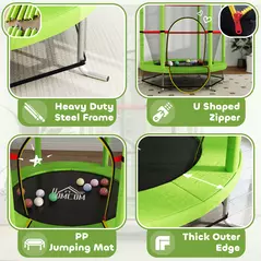HOMCOM Kids Trampoline, with Enclosure Net, Steel Frame, for Ages 3-6 Years - Green - 5
