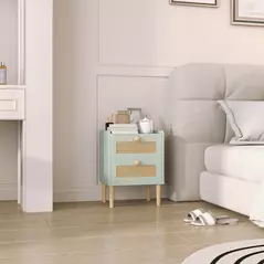 HOMCOM Bedroom Chest of Drawers, Boho Rattan Dresser with 2 Drawers, Storage Cabinet for Living Room, Hallway, Entryway, Olive Green - 8