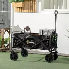 Outsunny Folding Steel Frame Garden Storage Cart, with Wheels and Handle - Black - 2