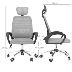 Vinsetto Ergonomic Office Chair, Mesh Desk Chair with Rotatable Headrest, Lumbar Back Support, Armrest, Grey - 3