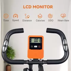 SPORTNOW Five-in-one Foldable Exercise Bike, Stationary Bike with Arm Workout Bands, LDC Monitor, Phone Holder, Orange - 9