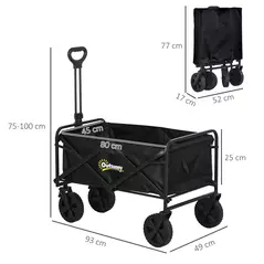 Outsunny Folding Steel Frame Garden Storage Cart, with Wheels and Handle - Black - 3