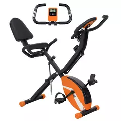 SPORTNOW Five-in-one Foldable Exercise Bike, Stationary Bike with Arm Workout Bands, LDC Monitor, Phone Holder, Orange - 1