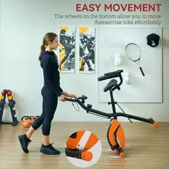 SPORTNOW Five-in-one Foldable Exercise Bike, Stationary Bike with Arm Workout Bands, LDC Monitor, Phone Holder, Orange - 8