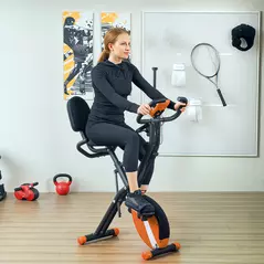 SPORTNOW Five-in-one Foldable Exercise Bike, Stationary Bike with Arm Workout Bands, LDC Monitor, Phone Holder, Orange - 2