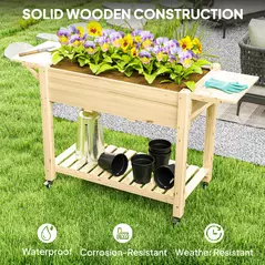 Outsunny 46 x 94cm Wooden Raised Planter, with Shelves - Natural Finish - 8