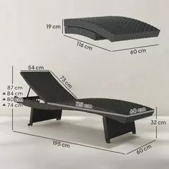 Outsunny Outdoor PE Rattan Sun Lounger, Folding Wicker Garden Lounger Recliner with 4-Level Adjustable Backrest, Rolling Sunbed Lounge Chair with Wheels, Non-Slip Legs for Balcony, Beach, Black - 3