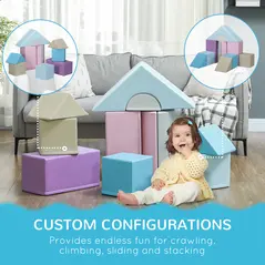 HOMCOM 11-Piece Kids Soft Play Set, Foam Block, Toys for Climbing, Crawling, Blue - 5