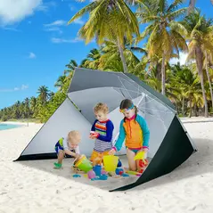 Outsunny 2m UV Protection Fishing Beach Umbrella Brolly Shelter w/ Side Panel Tent Green - 2
