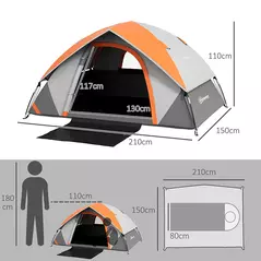 Outsunny Two Man Single Room Dome Tent, with Accessories - Orange/Grey - 3