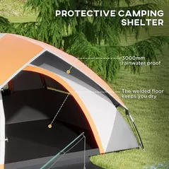 Outsunny Two Man Single Room Dome Tent, with Accessories - Orange/Grey - 4