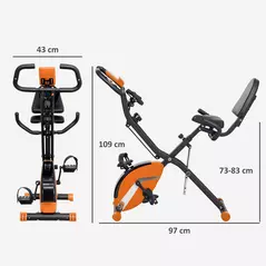 SPORTNOW Five-in-one Foldable Exercise Bike, Stationary Bike with Arm Workout Bands, LDC Monitor, Phone Holder, Orange - 3