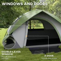 Outsunny Two Man Single Room Dome Tent, with Accessories - Green/Grey - 6